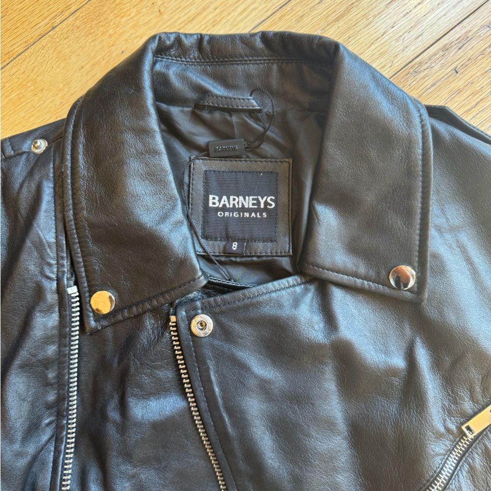 BARNEYS Originals -  Black Leather Jacket (Size 8)